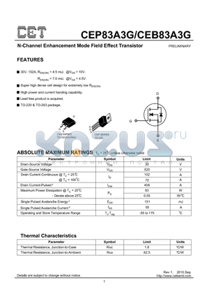 CEP83A3G datasheet - N-Channel Enhancement Mode Field Effect Transistor