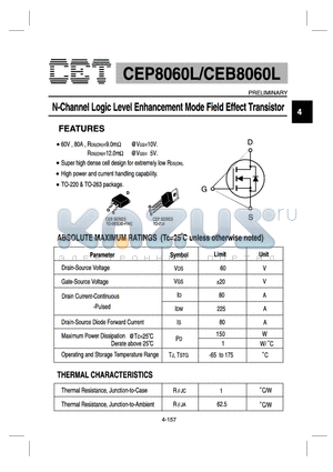 CEP8060L datasheet - N-Channel Logic Level Enhancement Mode Field Effect Transistor