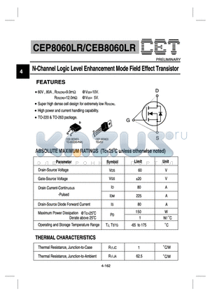 CEP8060LR datasheet - N-Channel Logic Level Enhancement Mode Field Effect Transistor