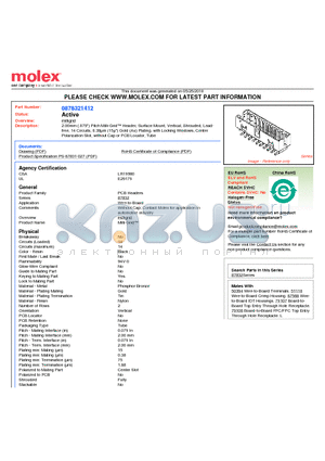 87832-1412 datasheet - 2.00mm (.079) Pitch Milli-Grid Header, Surface Mount, Vertical, Shrouded, Leadfree 14 Circuits, 0.38lm (15l) Gold (Au) Plating, with Locking Windows