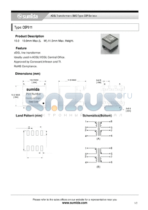 CEP911 datasheet - ADSL Transformer< SMD Type: CEP Series>