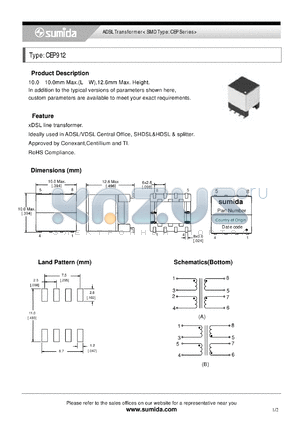 CEP912 datasheet - ADSL Transformer< SMD Type: CEP Series>