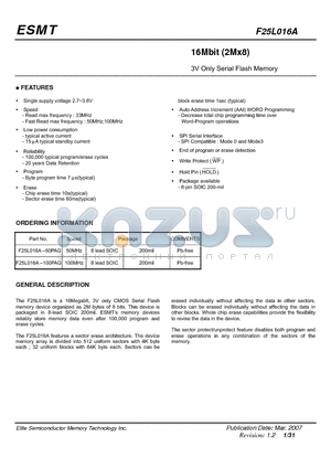 F25L016A-50PAG datasheet - 16Mbit (2Mx8) 3V Only Serial Flash Memory