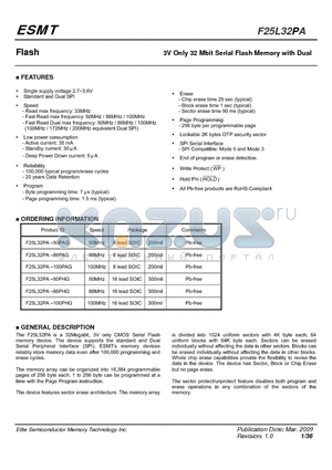 F25L32PA-100PAG datasheet - 3V Only 32 Mbit Serial Flash Memory with Dual