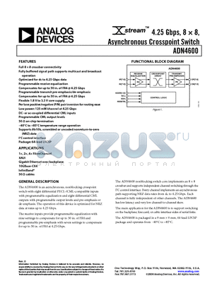 AD4600ACPZ-R7 datasheet - 4.25 Gbps, 8  8, Asynchronous Crosspoint Switch