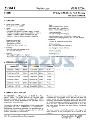 F25L32QA-86PHG datasheet - 3V Only 32 Mbit Serial Flash Memory with Dual and Quad