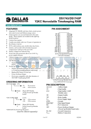 DS1743W-150 datasheet - Y2KC Nonvolatile Timekeeping RAM