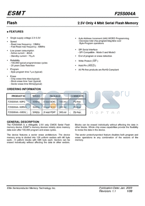 F25S004A-50DG datasheet - 2.5V Only 4 Mbit Serial Flash Memory