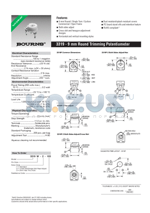 3319W-1-103 datasheet - 9 mm Round Trimming Potentiometer