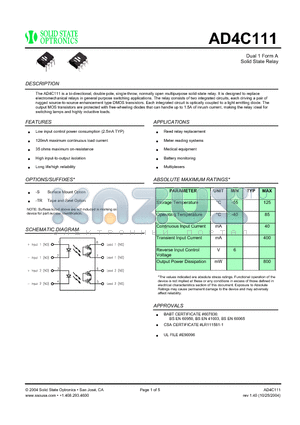 AD4C111 datasheet - Dual 1 Form ADual 1 Form A Solid State Relay