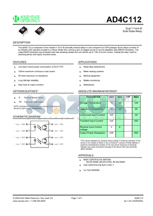 AD4C112 datasheet - Dual 1 Form B Solid State Relay