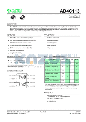 AD4C113 datasheet - 1 Form A/1 Form B Solid State Relay