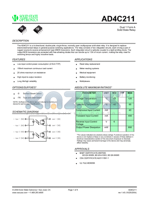 AD4C211 datasheet - Dual 1 Form A Solid State Relay
