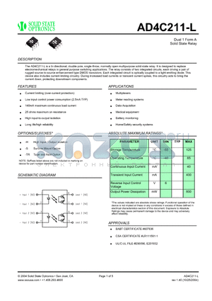 AD4C211-L datasheet - Dual 1 Form A Solid State Relay