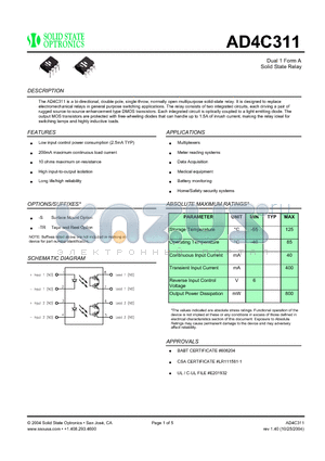 AD4C311 datasheet - Dual 1 Form A Solid State Relay