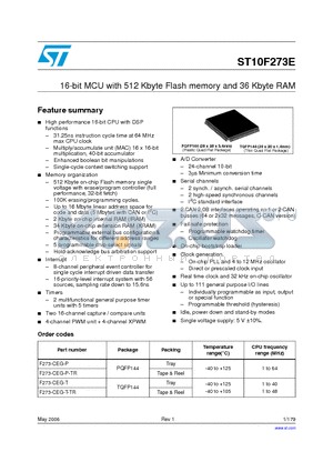 F273-CEG-P datasheet - 16-bit MCU with 512 Kbyte Flash memory and 36 Kbyte RAM