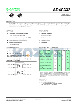 AD4C332 datasheet - Dual 1 Form B Solid State Relay