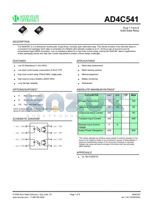 AD4C541 datasheet - Dual 1 Form A Solid State Relay