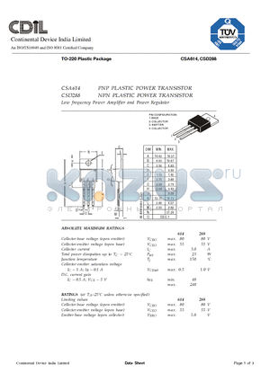 CSA614 datasheet - PNP/NPN PLASTIC POWER TRANSISTOR