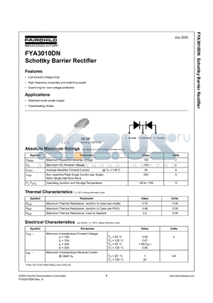 FYA3010DN datasheet - Schottky Barrier Rectifier