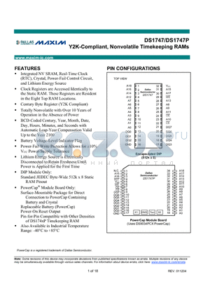 DS1747-DS1747P datasheet - Y2K-Compliant, Nonvolatile Timekeeping RAMs