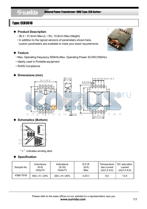 CER3010 datasheet - General Power Transformer<SMD Type: CER Series>