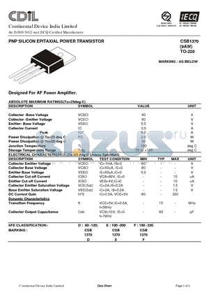 CSB1370E datasheet - PNP SILICON EPITAXIAL POWER TRANSISTOR