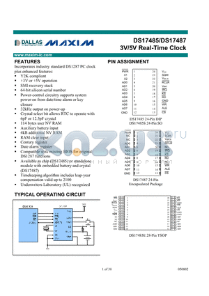 DS17485 datasheet - 3V/5V Real-Time Clock