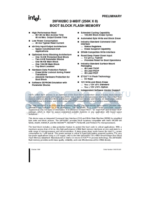 E28F002BC-T120 datasheet - 28F002BC 2-MBIT (256K X 8) BOOT BLOCK FLASH MEMORY