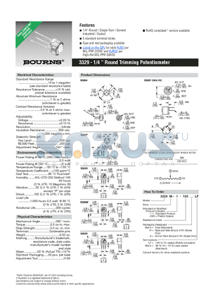 3329M-1-103 datasheet - 3329 - 1/4  Round Trimming Potentiometer