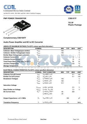 CSB817F datasheet - TO 3P Plastic Package