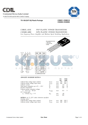 CSB631K datasheet - PNP PLASTIC POWER TRANSISTORS