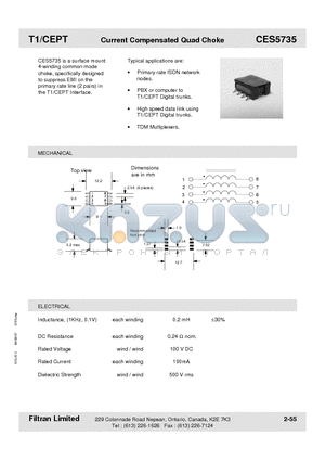 CES5735 datasheet - T1/CEPT Current Compensated Quad Choke