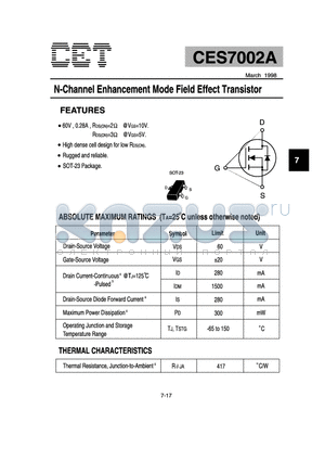 CES7002A datasheet - N-Channel Enhancement Mode Field Effect Transistor