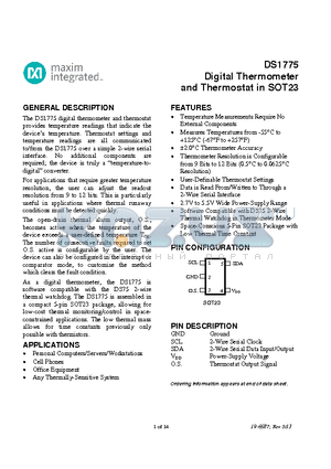 DS1775_13 datasheet - Digital Thermometer and Thermostat in SOT23