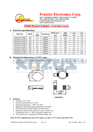 CSC042A-222M datasheet - SMD Power Choke