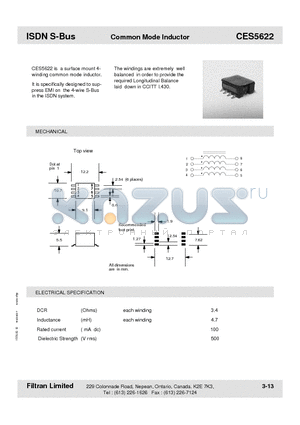 CES5622 datasheet - ISDN S-Bus Common Mode Inductor
