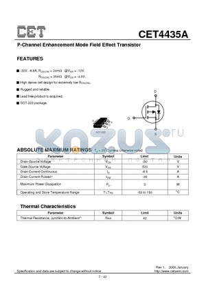 CET4435A datasheet - P-Channel Enhancement Mode Field Effect Transistor