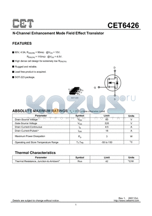 CET6426 datasheet - N-Channel Enhancement Mode Field Effect Transistor