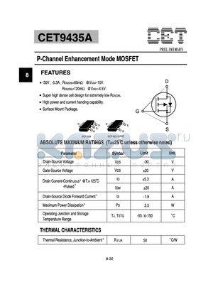 CET9435A datasheet - P-Channel Enhancement Mode MOSFET