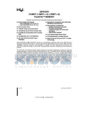 E28F016SV-080 datasheet - 16-MBIT (1 MBIT x 16, 2 MBIT x 8) FlashFile MEMORY