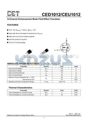 CEU1012 datasheet - N-Channel Enhancement Mode Field Effect Transistor