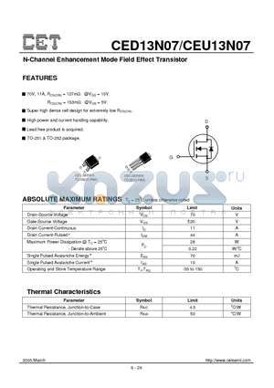CEU13N07 datasheet - N-Channel Enhancement Mode Field Effect Transistor