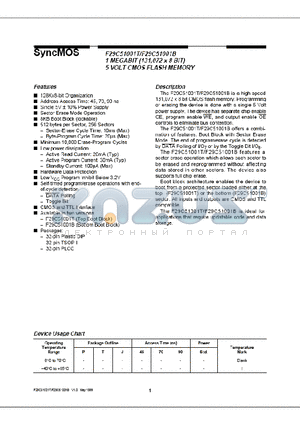 F29C51001T datasheet - 1MEGABIT(131,072 x 8 BIT) 5 VOLT CMOS FLASH MEMORY