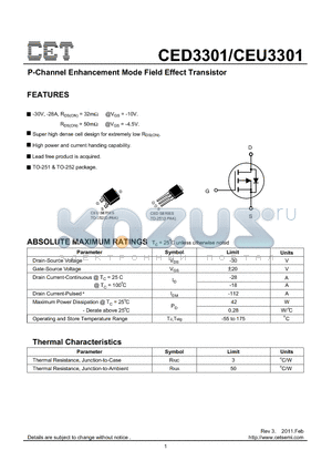 CEU3301 datasheet - P-Channel Enhancement Mode Field Effect Transistor