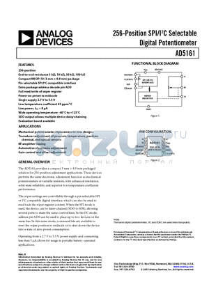 AD5161BRM10-RL7 datasheet - 256-Position SPI/I2C Selectable Digital Potentiometer