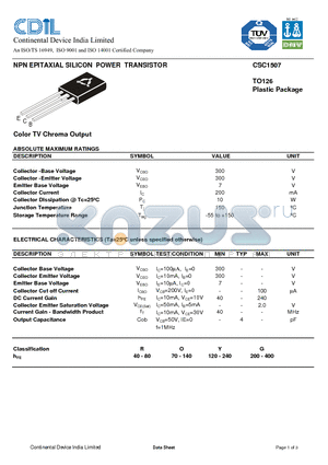 CSC1507O datasheet - NPN EPITAXIAL SILICON POWER TRANSISTOR