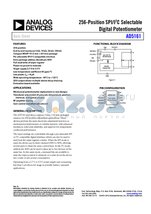 AD5161BRMZ10 datasheet - 256-Position SPI/I2C Selectable Digital Potentiometer