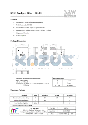 F2G02 datasheet - SAW Bandpass Filter