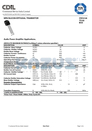 CSC2120 datasheet - NPN SILICON EPITAXIAL TRANSISTOR